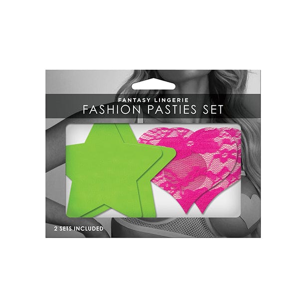 Fantasy Lingerie - Fashion Pasties Set Pack of 2 UV Reactive Neon Lace Pasties Multi Colour 657447305849 Costumes