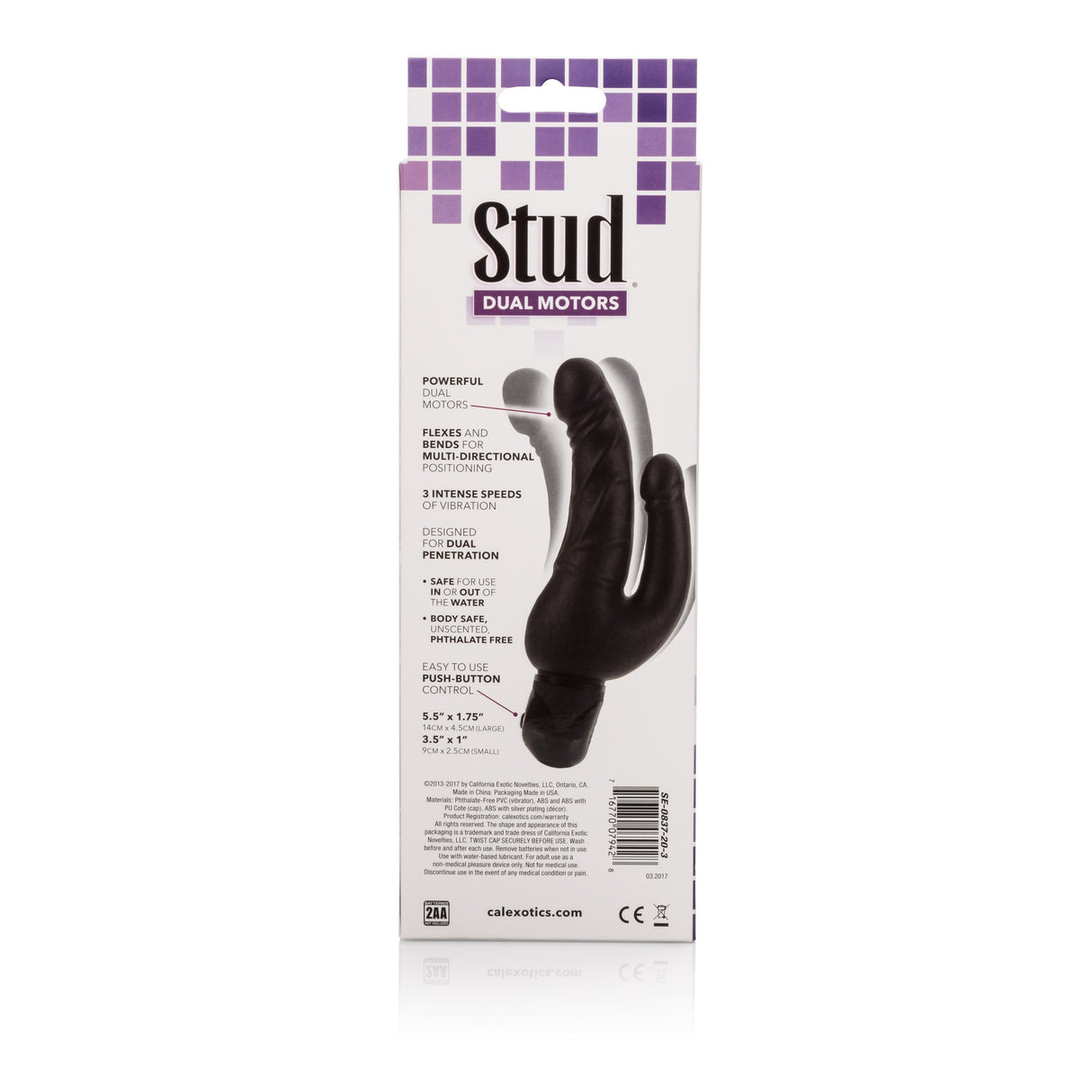 California Exotics - Bendie Stud Over & Under Dual Motors Double Dildo Vibrator (Black) CE1446 CherryAffairs