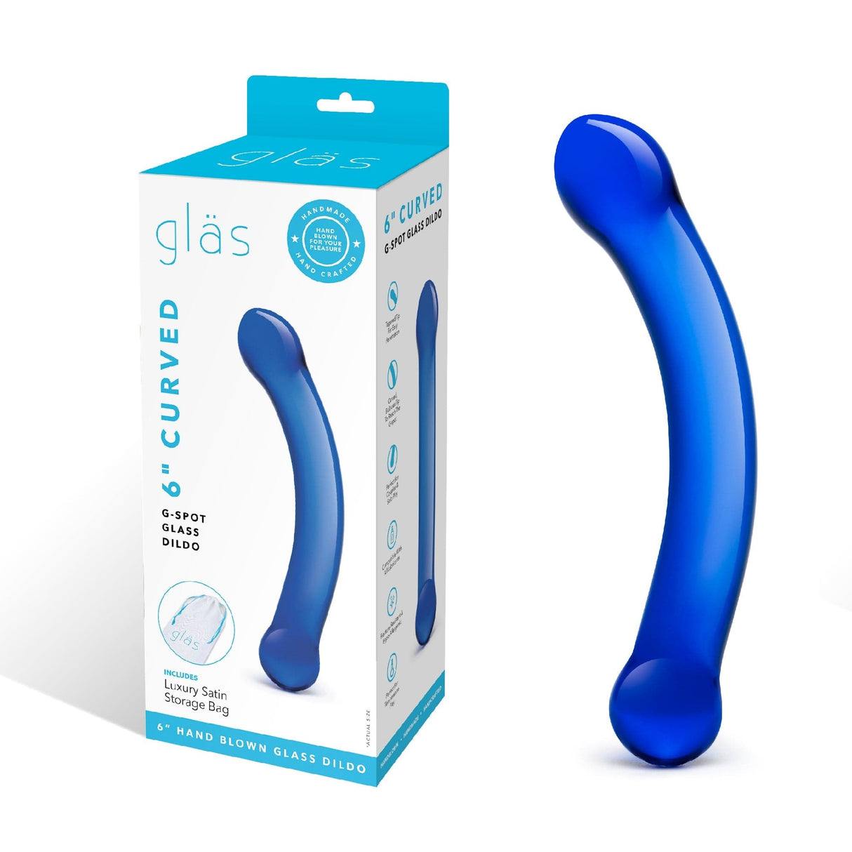Glas - Curved G Spot Hand Blown Glass Dildo 6" (Blue) Glass Dildo (Non Vibration)