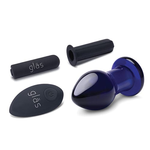 Glas - Remote Control Rechargeable Vibrating Glass Butt Plug 3.5" (Blue) Glass Anal Plug (Vibration) Rechargeable