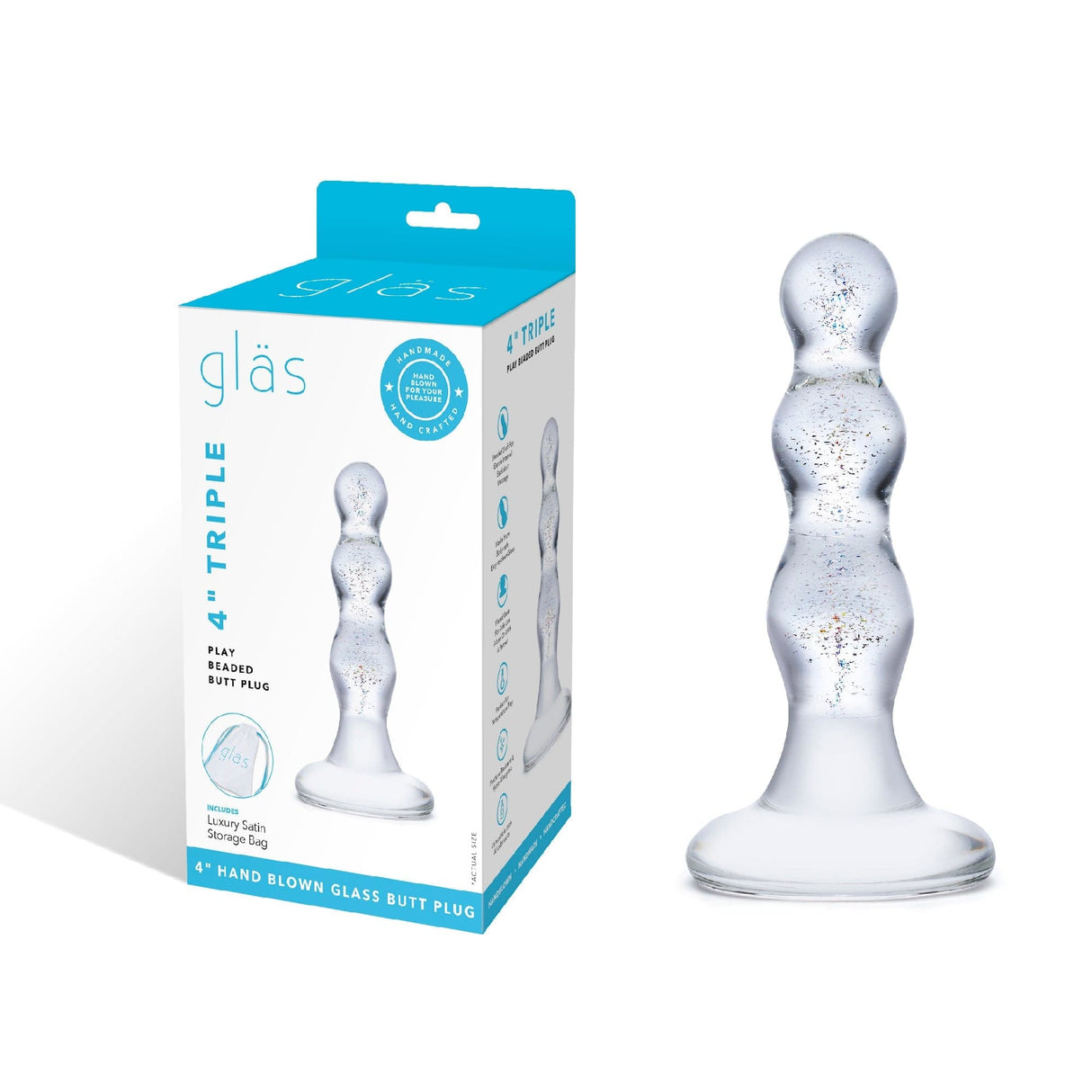 Glas - Triple Play Beaded Butt Plug 4" (Clear) Glass Anal Plug (Non Vibration)