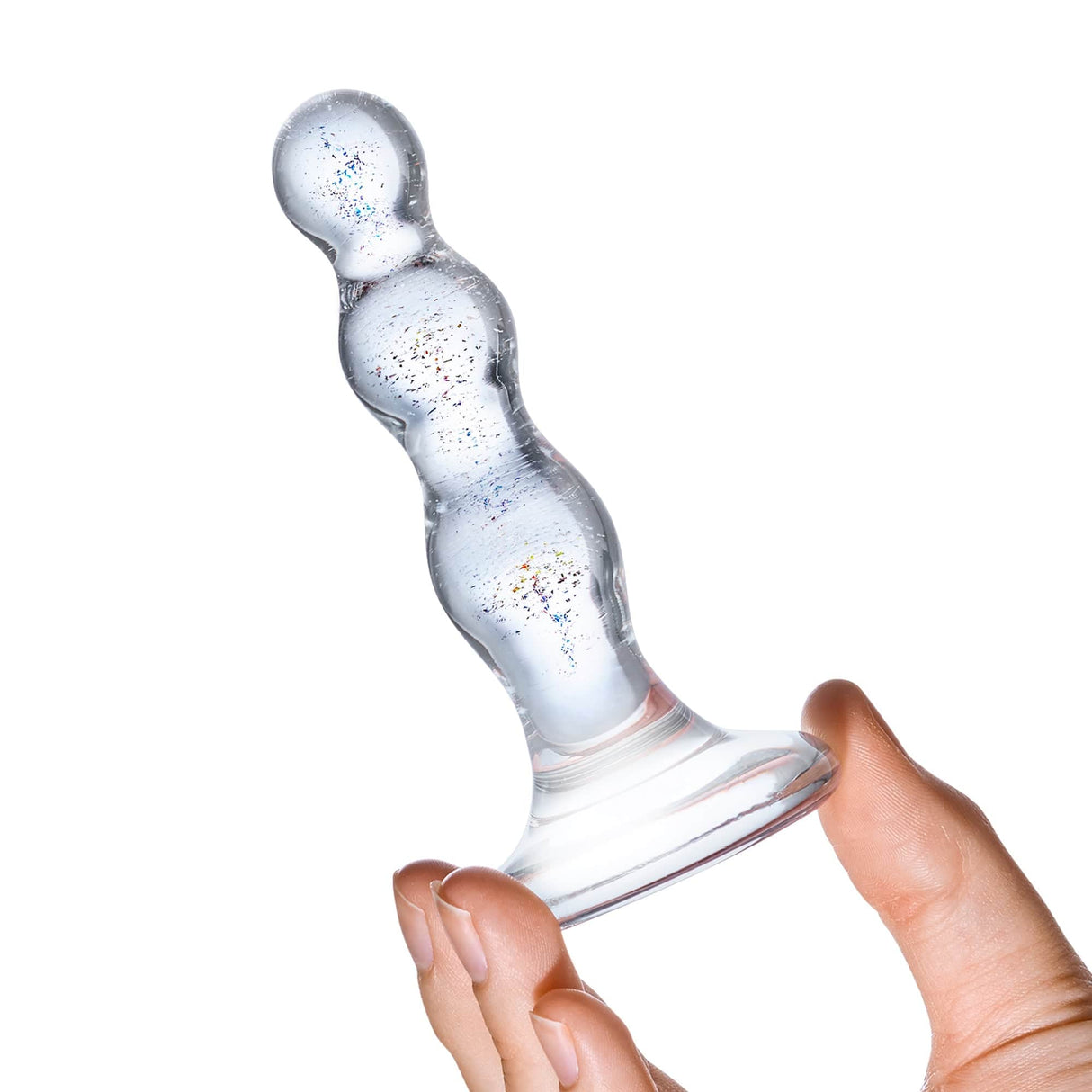 Glas - Triple Play Beaded Butt Plug 4" (Clear) Glass Anal Plug (Non Vibration)