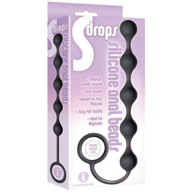 Icon Brands - S Drops Silicone Anal Beads (Black) IB1014 CherryAffairs