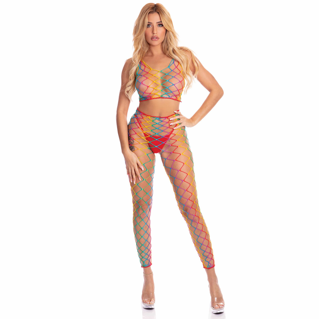 Pink Lipstick - Roy G. Biv 2Pc Bodystocking Costume O/S (Multicolor) PLS1339 CherryAffairs