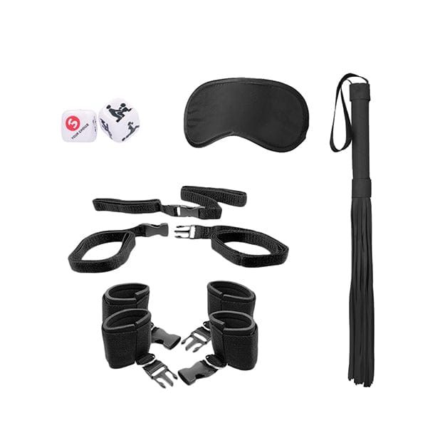 Shots - Ouch Black and White BDSM Bed Post Bindings Restraint Kit (Black) ST1050 CherryAffairs