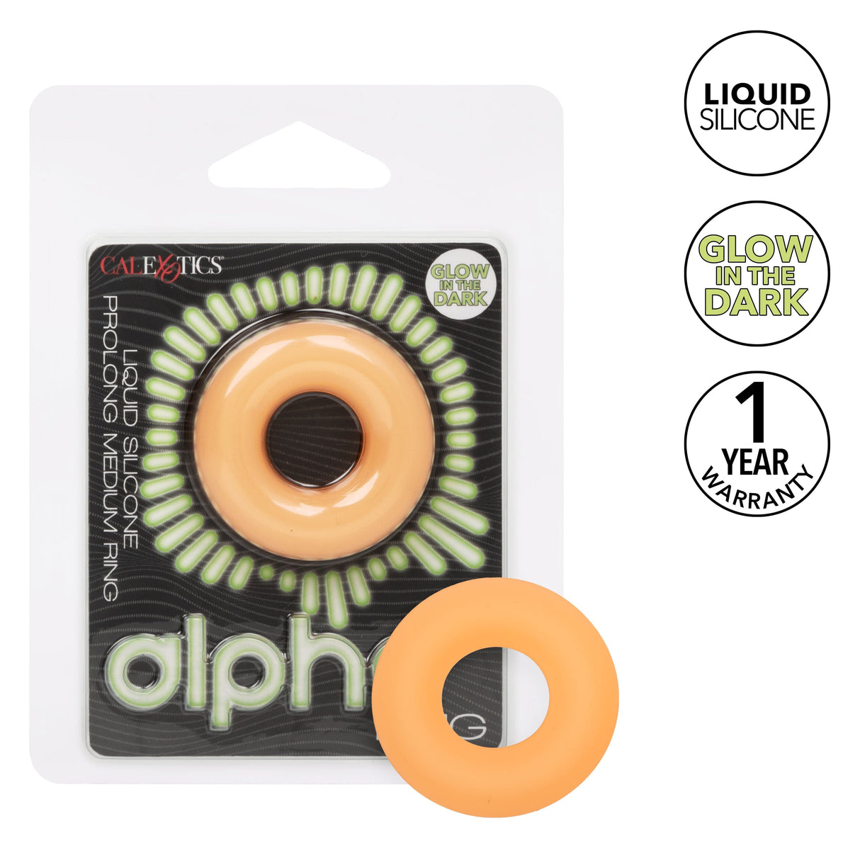 California Exotics - Alpha Glow In The Dark Liquid Silicone Prolong Medium Cock Ring (Orange) CE2098 CherryAffairs