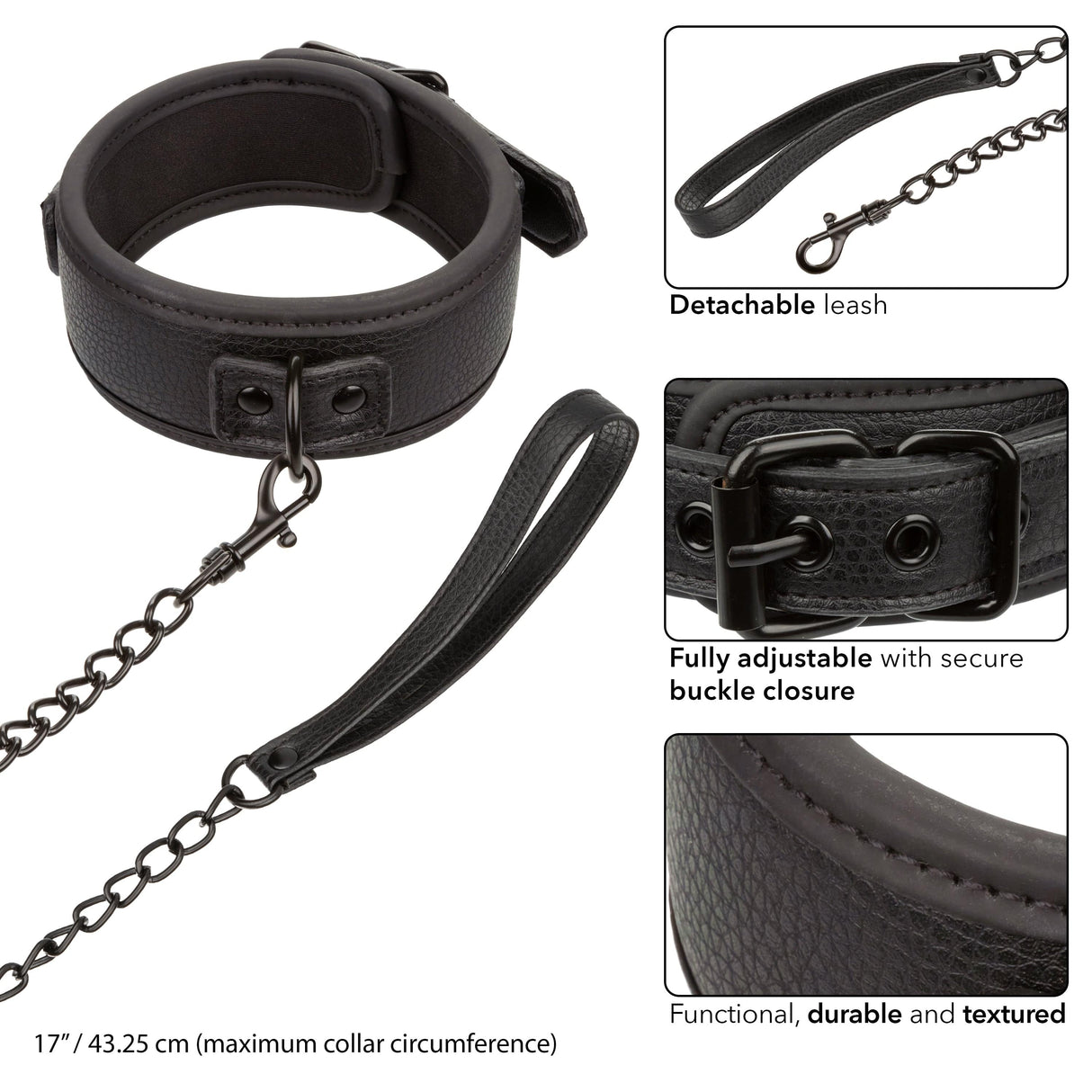 California Exotics - Nocturnal Collection Collar and Leash (Black) CE2074 CherryAffairs