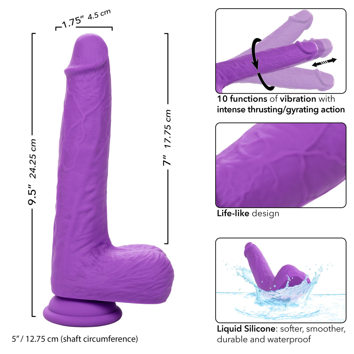 California Exotics - Rechargeable Gyrating and Thrusting Silicone Studs Realistic Dildo with Balls 9.5" (Purple) CE2045 CherryAffairs