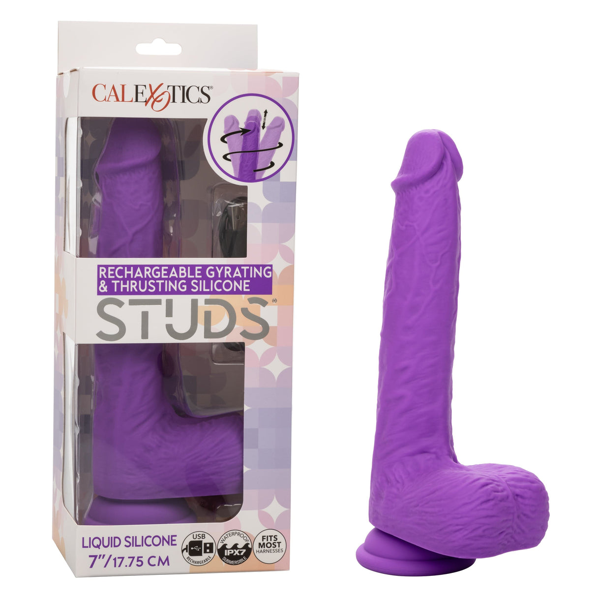 California Exotics - Rechargeable Gyrating and Thrusting Silicone Studs Realistic Dildo with Balls 9.5" (Purple) CE2045 CherryAffairs