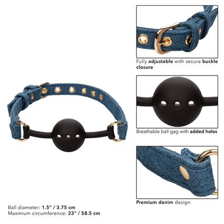 California Exotics - Ride 'em Premium Denim Collection Ball Gag (Blue) CE2085 CherryAffairs