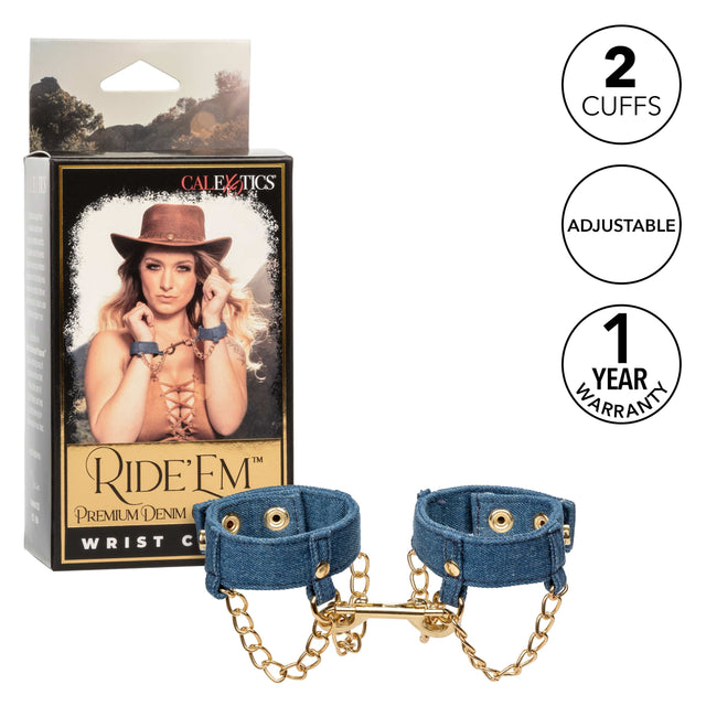 California Exotics - Ride 'em Premium Denim Collection Wrist Cuffs (Blue) CE2089 CherryAffairs