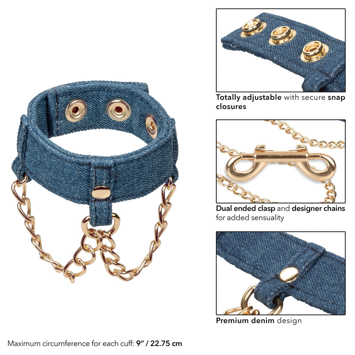 California Exotics - Ride 'em Premium Denim Collection Wrist Cuffs (Blue) CE2089 CherryAffairs