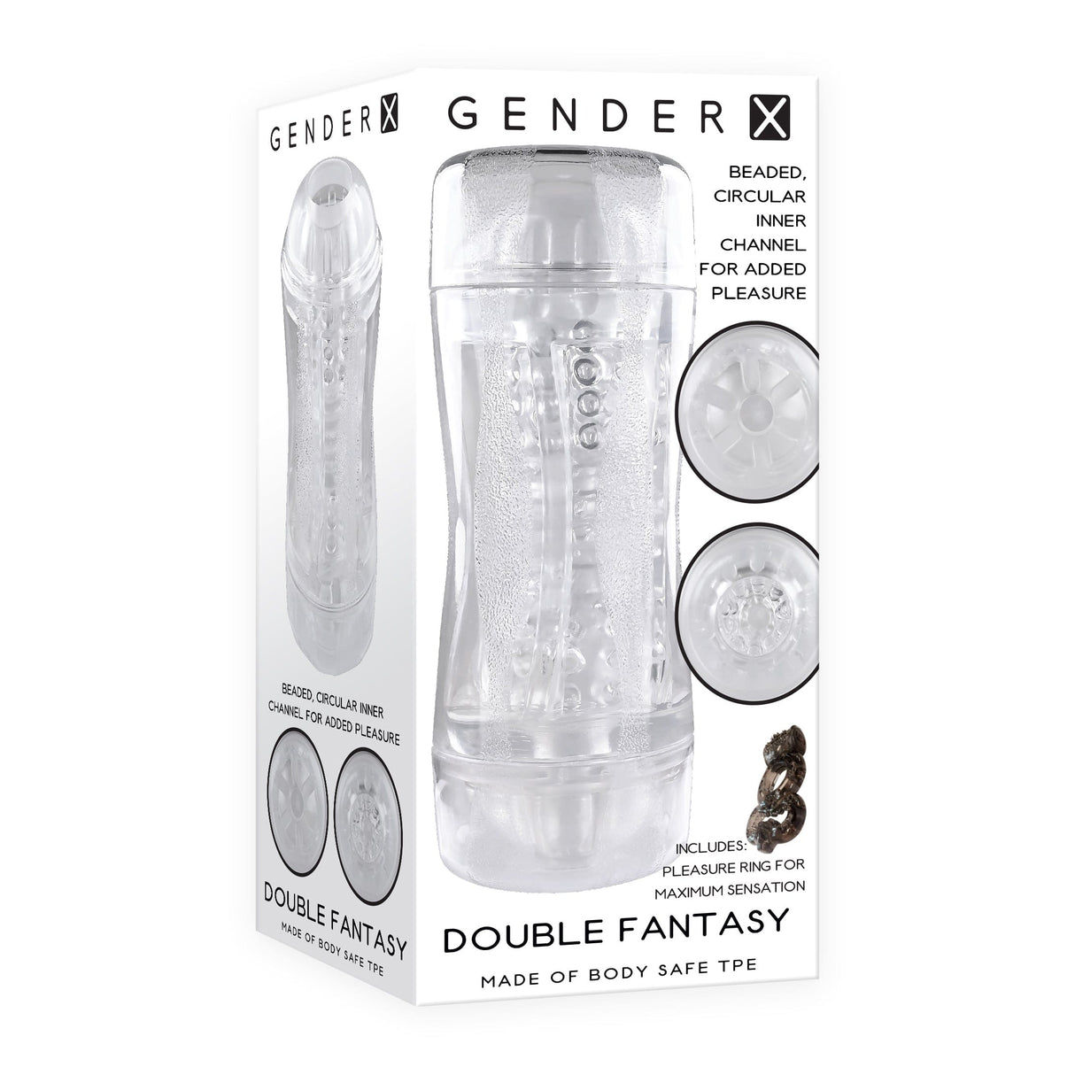 Evolved - Gender X Double Fantasy Stroker Masturbator with Vibrating Cock Ring (Clear) EV1095 CherryAffairs