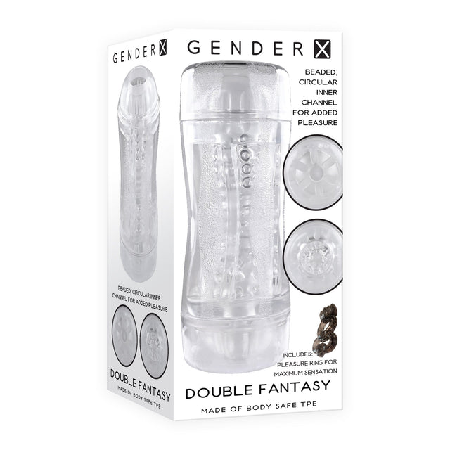 Evolved - Gender X Double Fantasy Stroker Masturbator with Vibrating Cock Ring (Clear) EV1095 CherryAffairs