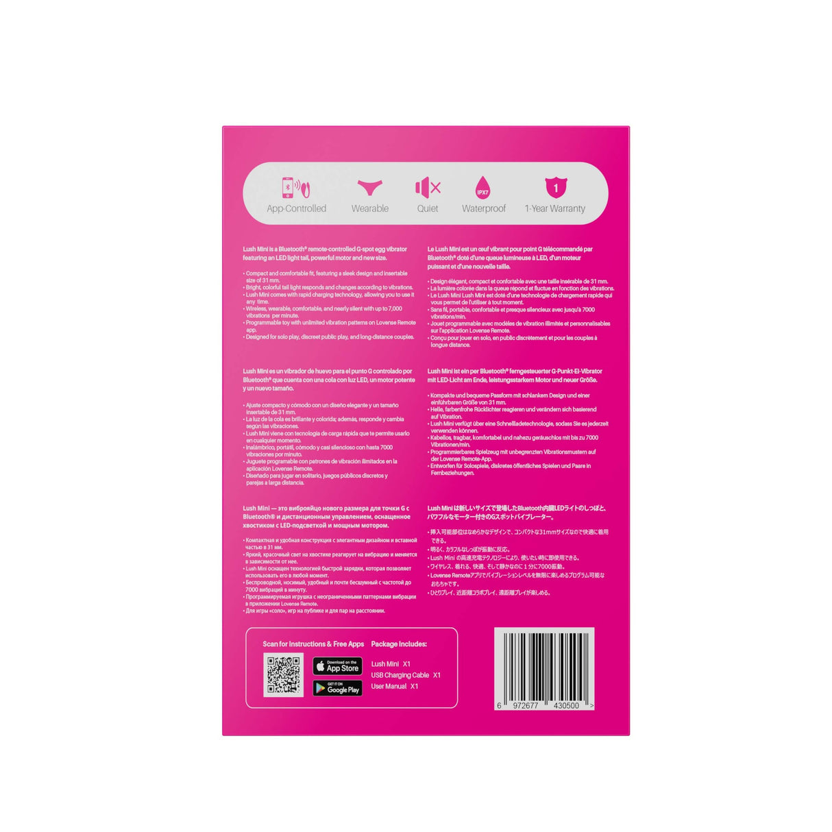 Lovense - Lush Mini App-Controlled Bullet Egg Vibrator (Pink) LOS1072 CherryAffairs