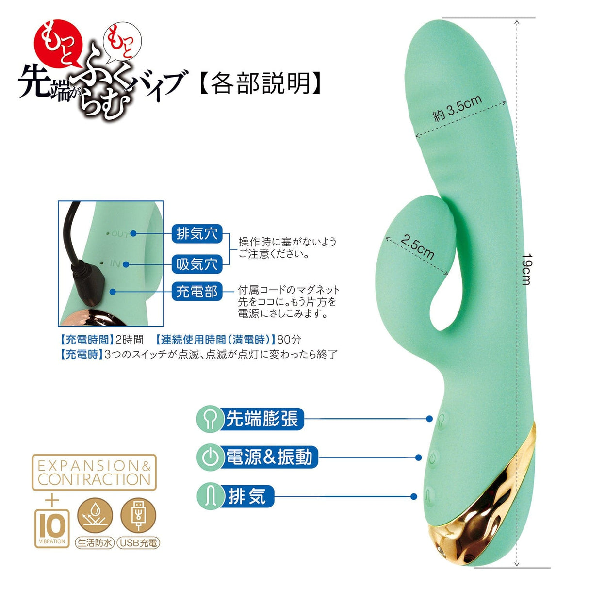 NPG - Expandable Tip Vibrating Rabbit Vibrator (Green) NPG1283 CherryAffairs