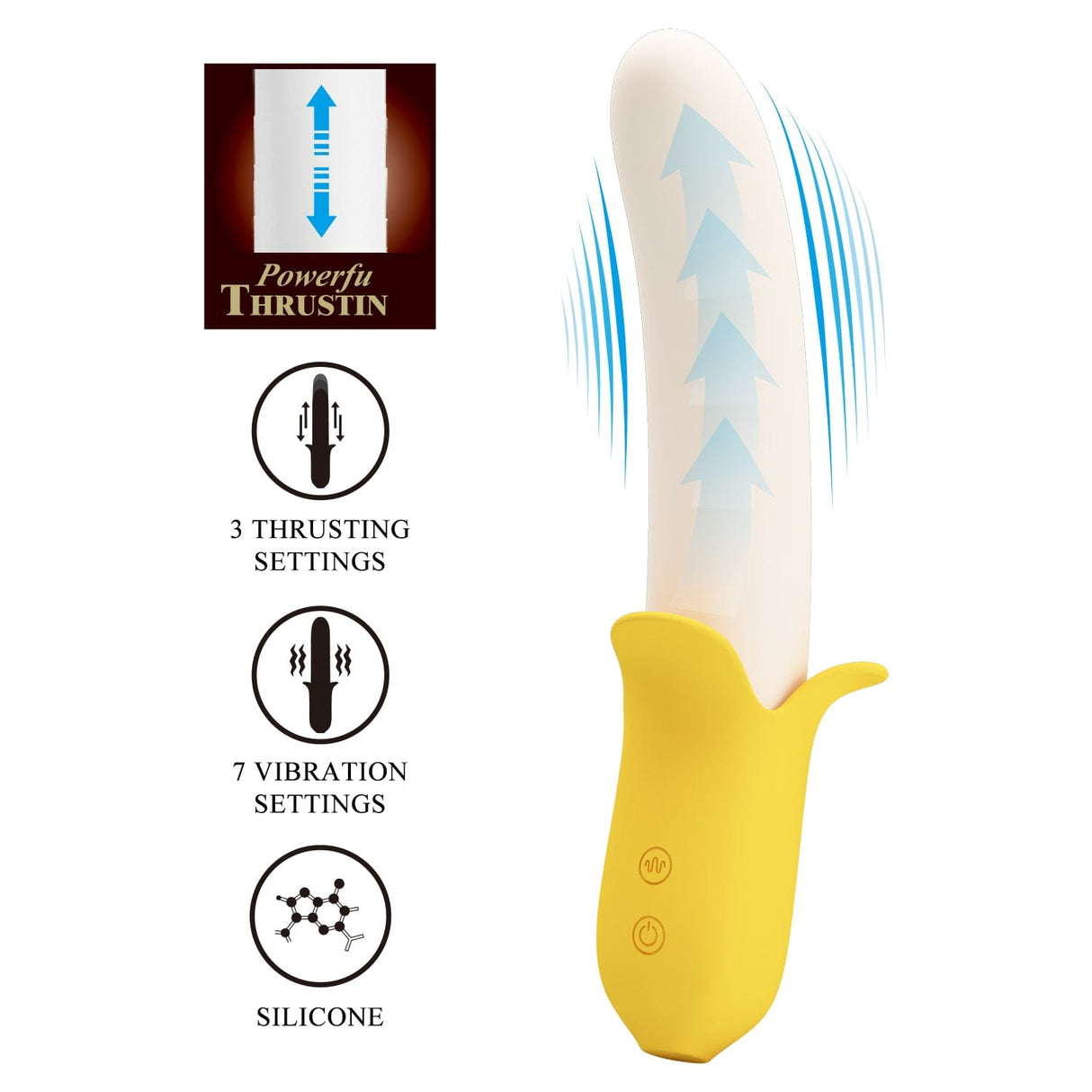 Pretty Love - Banana Geek Vibrating Thrusting Dildo Vibrator (Yellow) PL1148 CherryAffairs