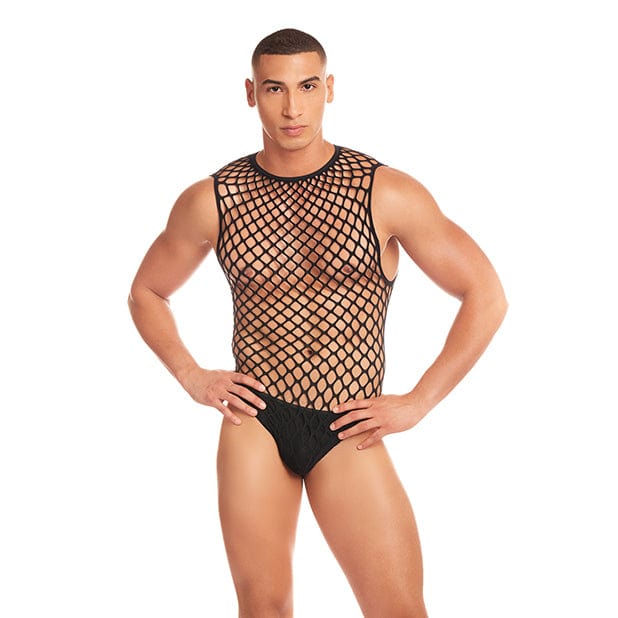 Rene Rofe - Rainbow Party Full Effect Large Mesh Unitard 2 pc Set Men Lingerie (Black) RR1634 CherryAffairs