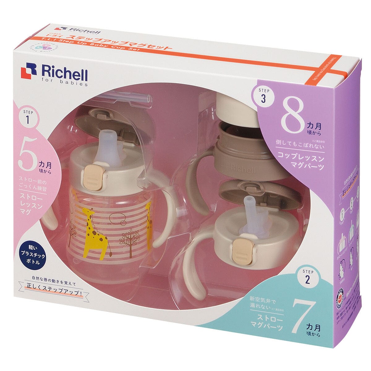 Richell - T.L.I Baby Step Up Clear Training Water Bottle Mug Set    Baby Water Bottle Set