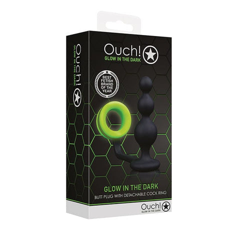 Shots - Ouch Beads Butt Plug with Cock Ring Glow in the Dark (Black) ST1083 CherryAffairs