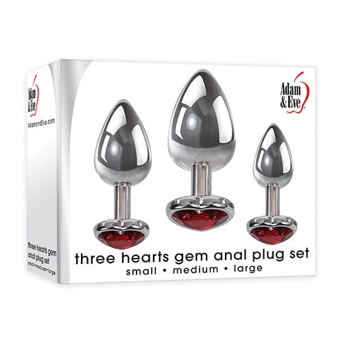 Adam & Eve - Three Hearts Gem Anal Plug Set (Silver/Red) AE1035 CherryAffairs