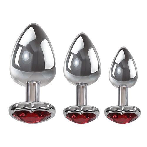 Adam & Eve - Three Hearts Gem Anal Plug Set (Silver/Red) AE1035 CherryAffairs