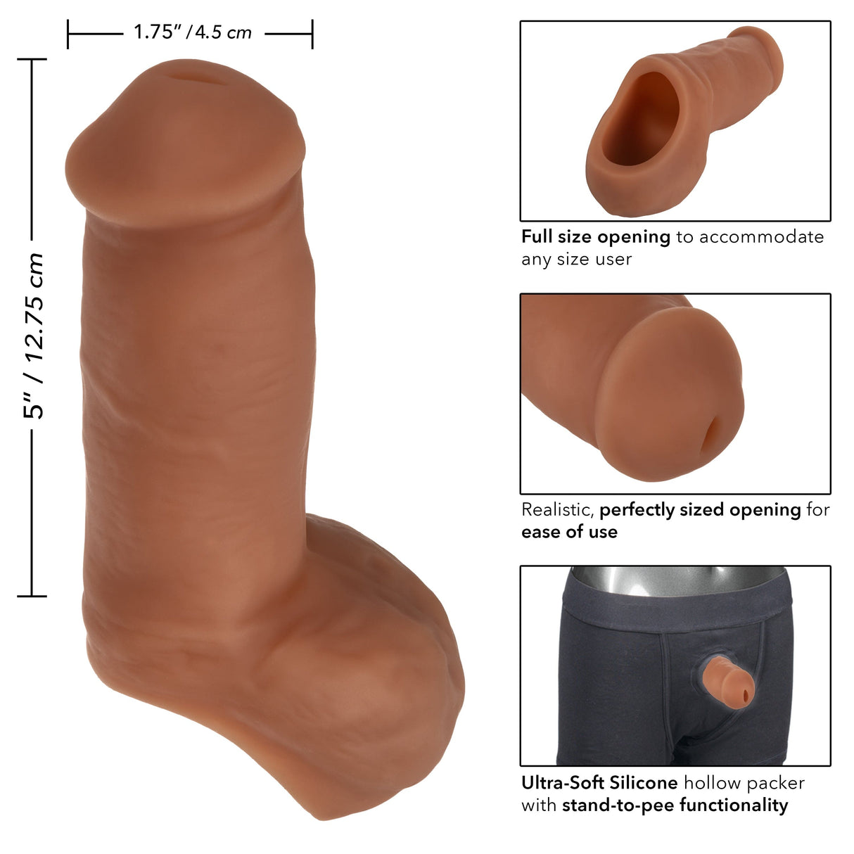 California Exotics - Packer Gear Ultra Soft Silicone STP Hollow Dildo 5" (Brown) CE1930 CherryAffairs