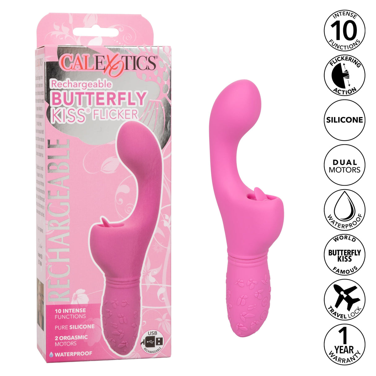 California Exotics - Rechargeable Butterfly Kiss Flicker G Spot Vibrator (Pink) | CherryAffairs CherryAffairs.sg California Exotics - Rechargeable Butterfly Kiss Flicker G Spot Vibrator (Pink) | CherryAffairs CherryAffairs.sg