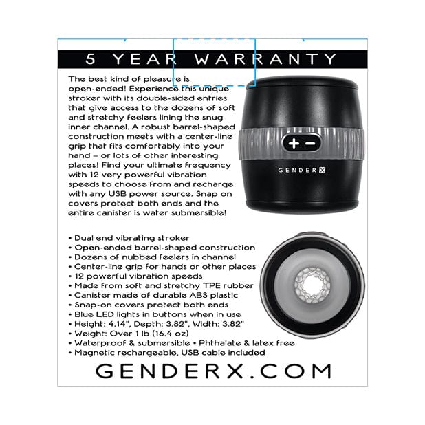 Evolved - Gender X Barrel of Fun Vibrating Stroker Masturbator (Black) EV1026 CherryAffairs