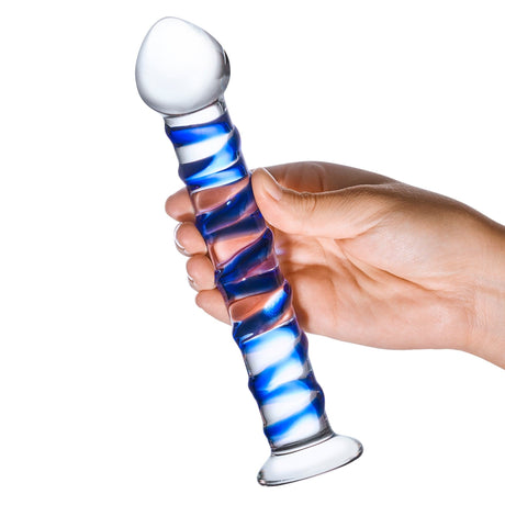 Glas - Blue Spiral Glass Dildo 7.5" (Blue) - CherryAffairs.sg