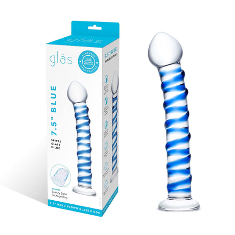 Glas - Blue Spiral Glass Dildo 7.5" (Blue) - CherryAffairs.sg