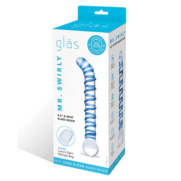 Glas - Mr Swirly G Spot Hand Blown Glass Dildo 6.5" (Clear/Blue)    Glass Dildo (Non Vibration)