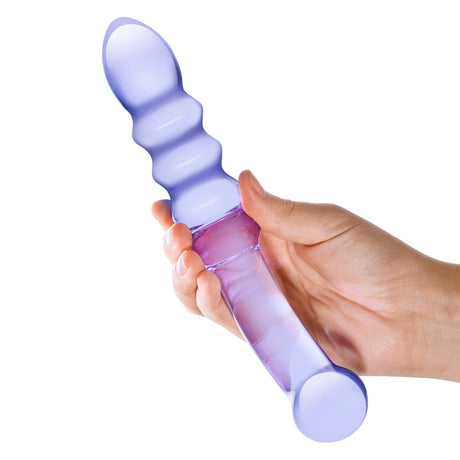 Glas - Purple Rain Ribbed Glass Dildo 9" (Purple) - CherryAffairs.sg