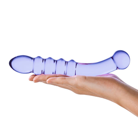 Glas - Purple Rain Ribbed Glass Dildo 9" (Purple) - CherryAffairs.sg
