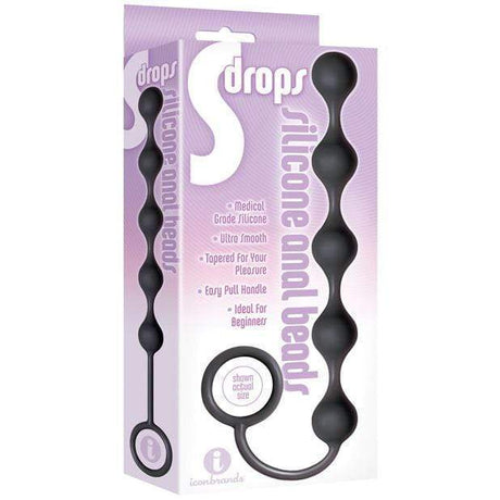 Icon Brands - S Drops Silicone Anal Beads (Black) IB1014 CherryAffairs