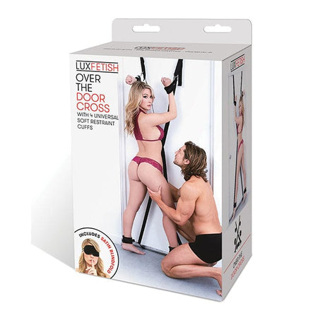Lux Fetish - Over the Door Cross with 4 Universal Soft Restraint Cuff Set (Black)    Hand/Leg Cuffs