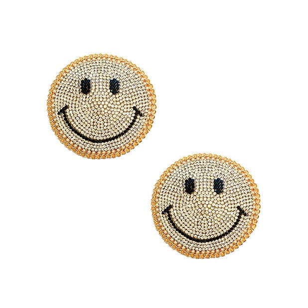 Neva Nude - Burlesque Smile Face Jewel Reusable Silicone Pasties Nipple Covers O/S (Gold)    Nipple Covers