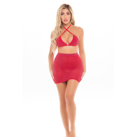 Pink Lipstick - Black Cherry 2Pc Skirt Costume Set O/S (Red)    Dresses