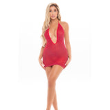 Pink Lipstick - Love Bite Plunge Halter Dress Costume O/S (Red)    Dresses