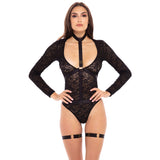 Rene Rofe - Up To My Neck 4Pc Bodysuit Choker Set M/L (Black) RR1611 CherryAffairs