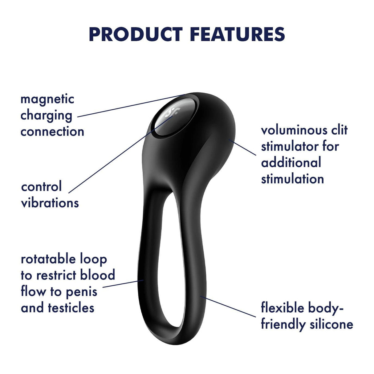 Satisfyer - Majestic Duo Silicone Vibrating Cock Ring (Black) STF1209 CherryAffairs