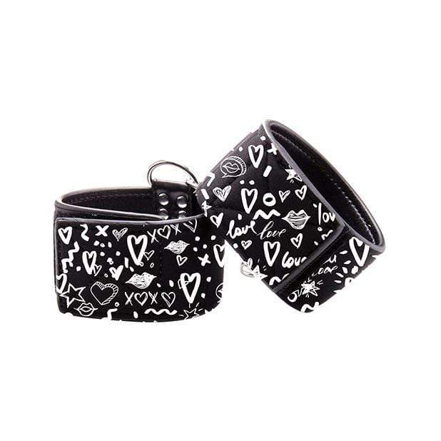 Shots - Ouch Love Street Art Fashion Printed Hand Cuffs (Black) ST1025 CherryAffairs