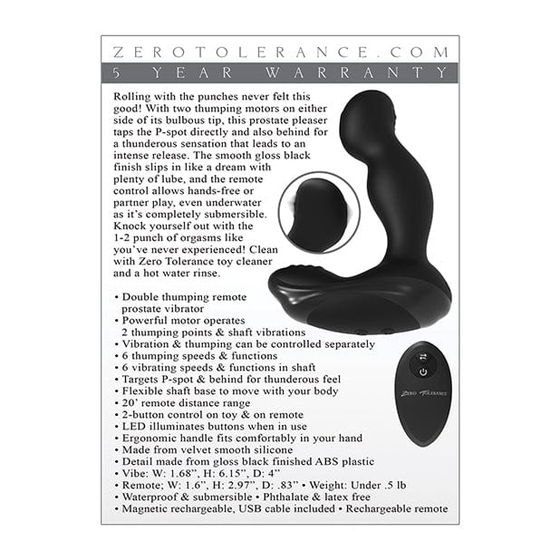 Zero Tolerance - The One Two Punch Remote Control Rechargeable Prostate Massager (Black) ZR1020 CherryAffairs